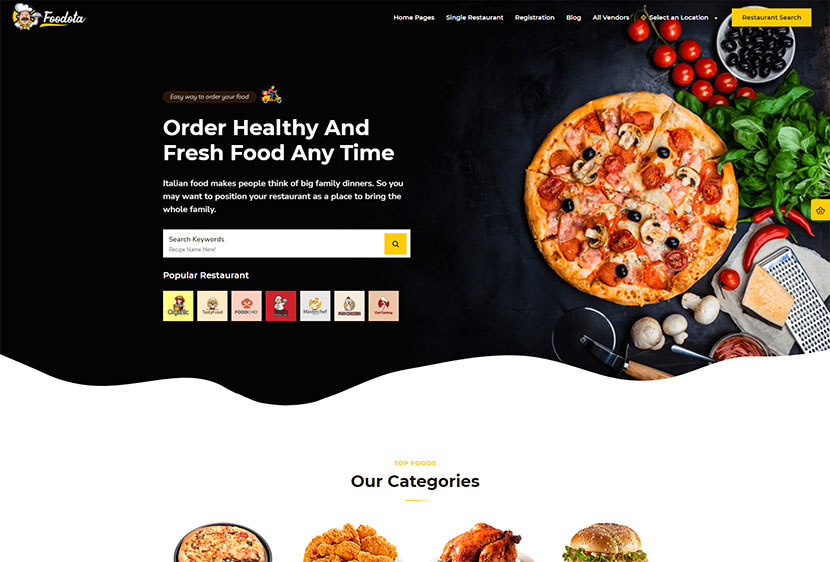Foodota - ส่งอาหารออนไลน์ WordPress ธีม
